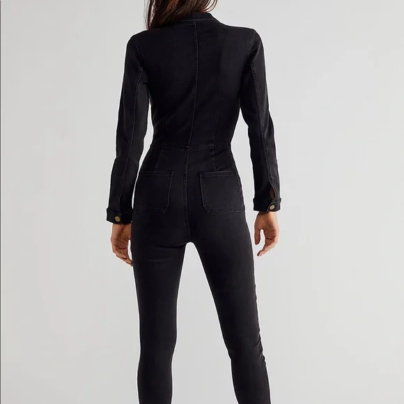 Free People Black Cropped Jumpsuit